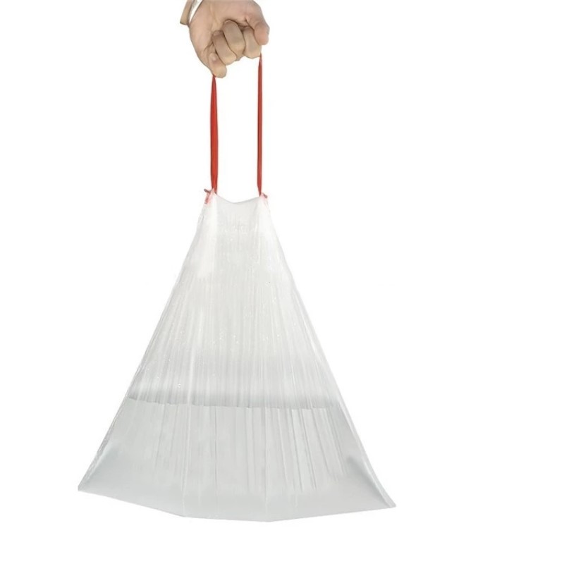 Plastic drawstring trash bag bin liner